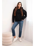 Dámska mikina s kapucňou a klokaním vreckom z bavlny čierna