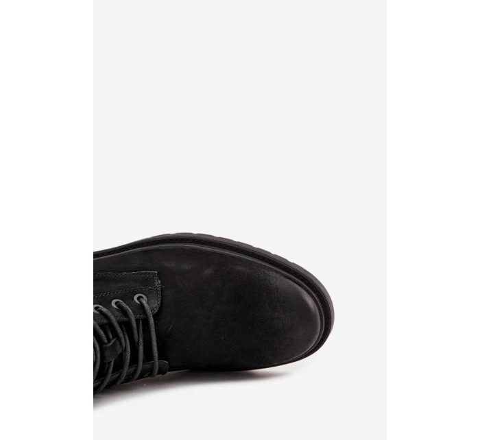 Skórzane Ocieplane Botki Męskie Na Zamek Big Star OO174148 Czarne