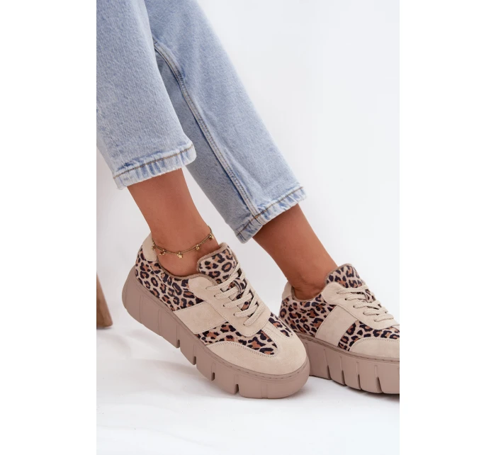 Semišové zateplené dámské tenisky na masivní platformě  béžové model 21707642 - VINCEZA