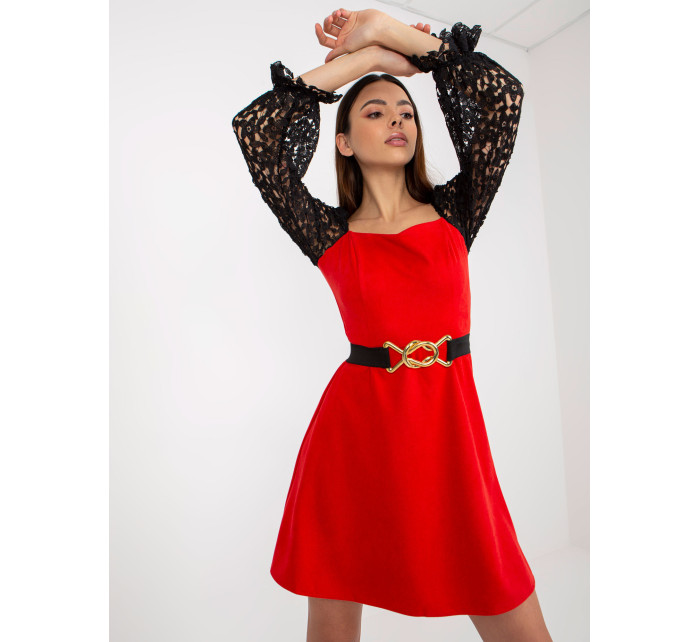 Červené koktailové mini šaty Marbella s opaskom