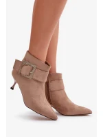 Dámske členkové topánky na podpätku s ozdobnou prackou béžové Nirilis Dámske členkové topánky na podpätku s ozdobnou prackou béžové Nirilis