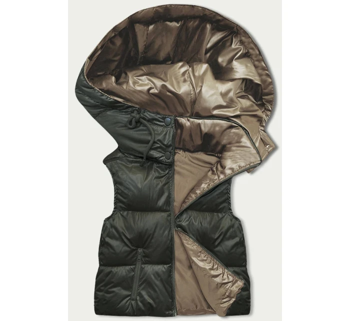 Krátká dámská vesta v khaki s kapucí  model 21903303 - Good looking