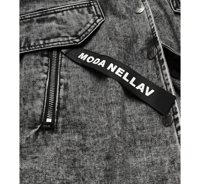 Voľná čierna dámska džínsová bunda/prehoz cez oblečenie (POP7017-K)