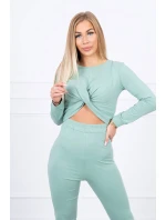 Súprava s riasením na blúzke tmavo mätovej farby