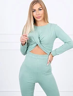 Súprava s riasením na blúzke tmavo mätovej farby