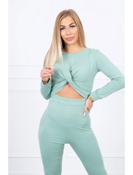 Súprava s riasením na blúzke tmavo mätovej farby