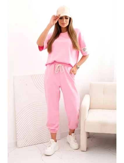 Dámsky viskózový set s krátkym rukávom a nohavicami svetloružový