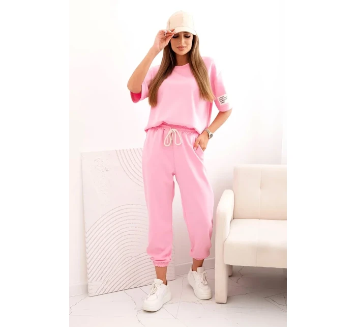 Dámsky viskózový set s krátkym rukávom a nohavicami svetloružový