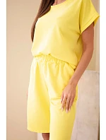 Dámská bavlněná souprava tričko s krátkým rukávem a šortky s elastickým pasem žlutá