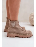 Botki Damskie Z Brokatowym Sercem Ciemnobeżowe Nariri