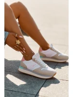 Zamszowe Sneakersy Damskie Big Star RR274A047 HI-POLY SYSTEM Beżowo-Białe