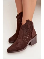 Dámské perforované kotníkové boty boty na podpatku  Čokoládové model 22007407 - S.Barski