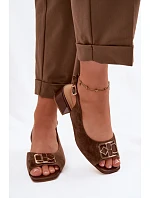 Elegantní sandály z přírodního semiše na podpatku D&A CE61-3127 Hnědé