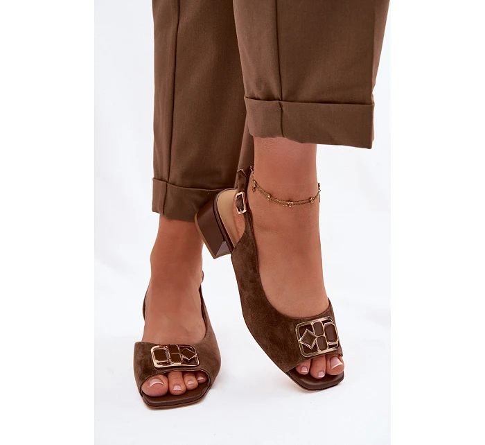 Elegantní sandály z přírodního semiše na podpatku D&A CE61-3127 Hnědé