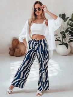 Dámske pruhované nohavice so širokými nohavicami ZEBRAVIBE navy blue and beige FashionStreet UY2654