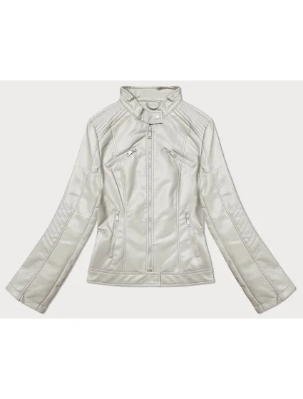 Světle béžová dámská bunda z ekologické kůže se stojáčkem model 19576683 - J.STYLE Světle béžová dámská bunda z ekologické kůže se stojáčkem model 19576683 - J.STYLE