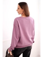 Dámska základná elastická bavlnená mikina s okrúhlym výstrihom tmavoružová