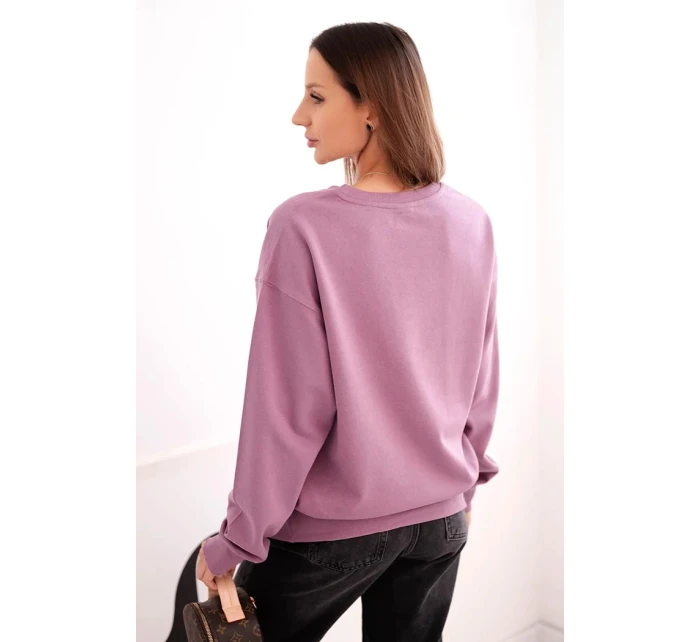 Dámska základná elastická bavlnená mikina s okrúhlym výstrihom tmavoružová