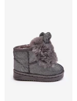 Dziecięce Śniegowce Ocieplane Futerkiem Z Uszkami Szare Betty Dziecięce Śniegowce Ocieplane Futerkiem Z Uszkami Szare Betty