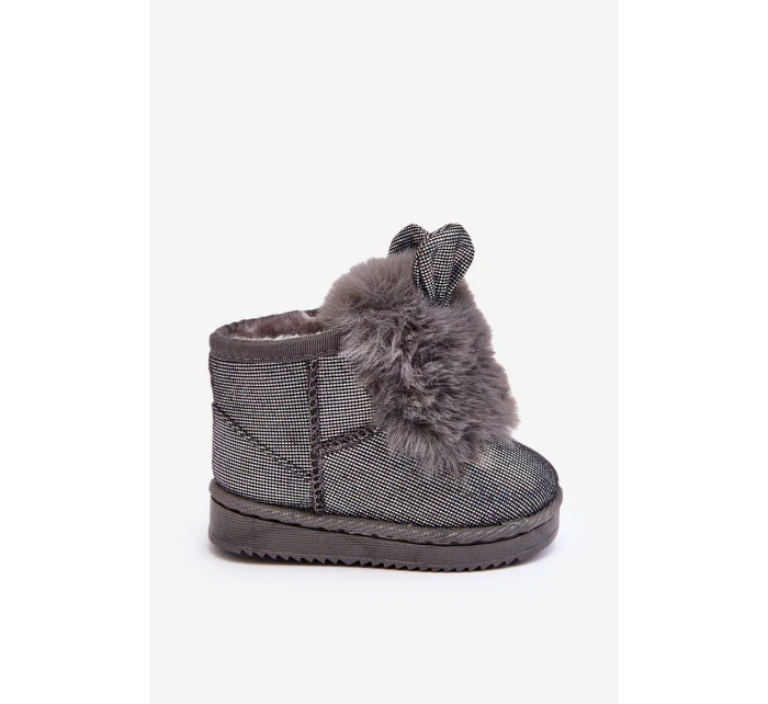 Dziecięce Śniegowce Ocieplane Futerkiem Z Uszkami Szare Betty Dziecięce Śniegowce Ocieplane Futerkiem Z Uszkami Szare Betty