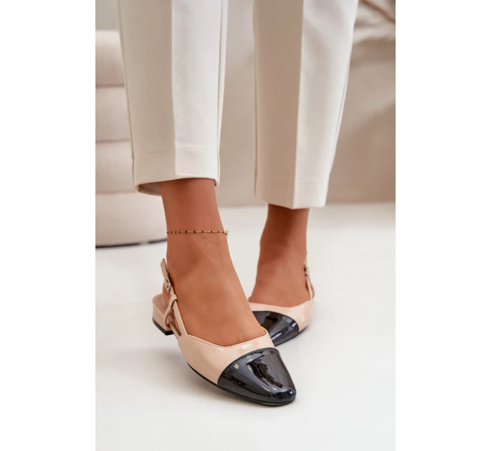 Lakierowane Baleriny Na Niskim Obcasie Z Odkrytą Piętą Beżowe Kairael Lakierowane Baleriny Na Niskim Obcasie Z Odkrytą Piętą Beżowe Kairael