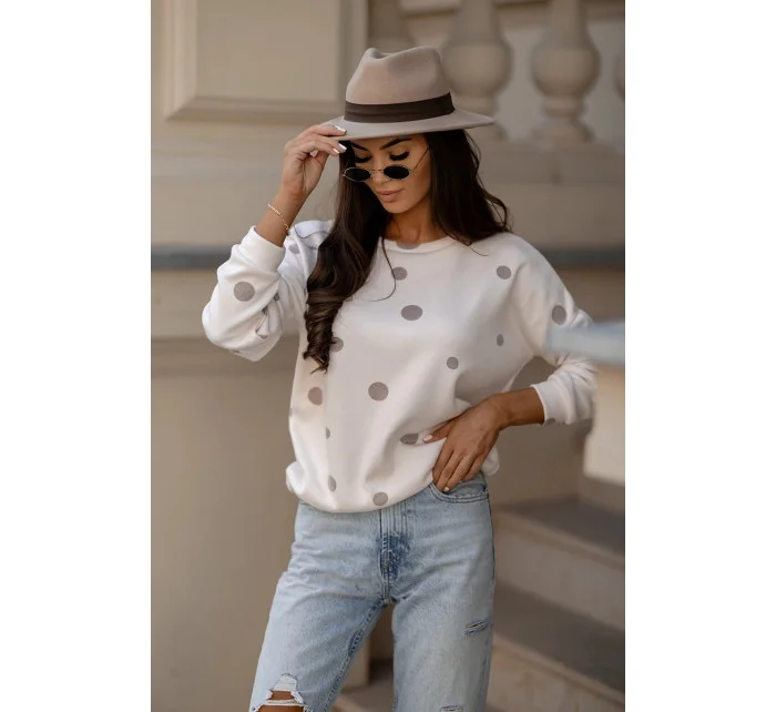 Béžová dámska bavlnená mikina s bodkami (784) Béžová dámska bavlnená mikina s bodkami (784)