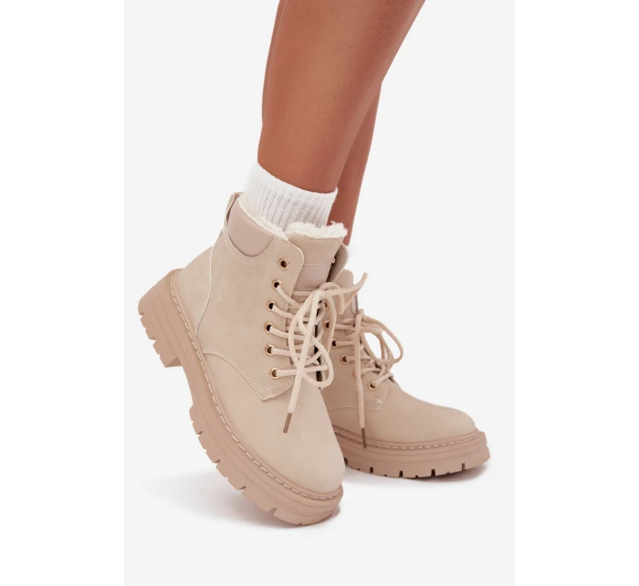 Trapery Damskie Ocieplane Futerkiem Na Zamek Jasnobeżowe Tharika