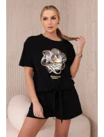 Súprava s potlačou nová punto blúzka + šortky čierna