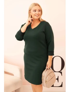 Dámska plus veľkosť sukňa maslo V-výstrih s rukávmi tmavozelená
