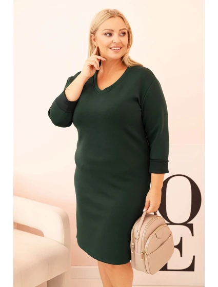 Dámska plus veľkosť sukňa maslo V-výstrih s rukávmi tmavozelená