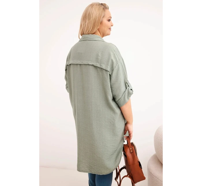 Dámská košile Plus Size z viskózy s delším zadním dílem khaki