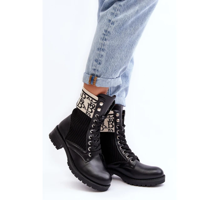 Damskie Botki Workery Ze Skarpetą Czarne Hakina Damskie Botki Workery Ze Skarpetą Czarne Hakina