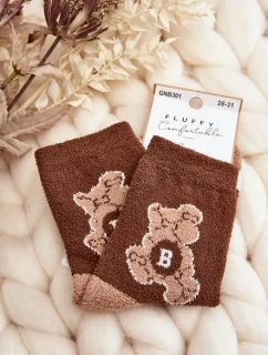 Mládežnické teplé ponožky s medvídkem, hnědé