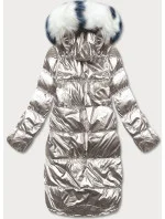 Obojstranná metalická zimná bunda tmavomodrá a béžová (p21-7901-99+62)