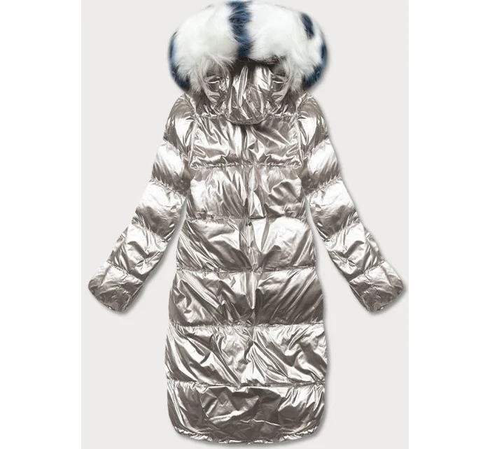 Obojstranná metalická zimná bunda tmavomodrá a béžová (p21-7901-99+62)