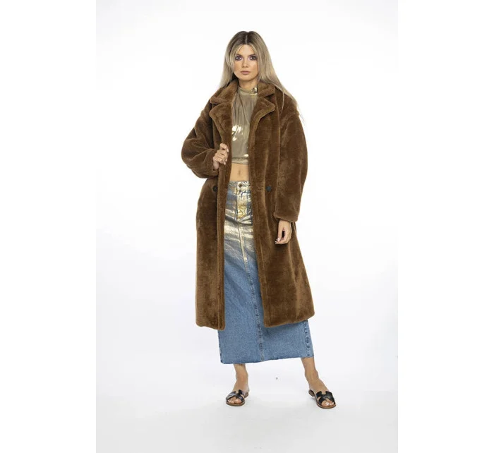Hnědý dámský oversize kabát model 21247111 - Ann Gissy Hnědý dámský oversize kabát model 21247111 - Ann Gissy