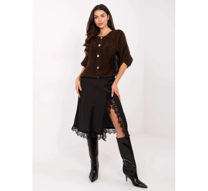 Černá saténová midi sukně s krajkou model 21756283 - Factory Price Černá saténová midi sukně s krajkou model 21756283 - Factory Price