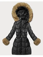 Pikowana kurtka zimowa z paskiem czarna model 22548626 - J.STYLE