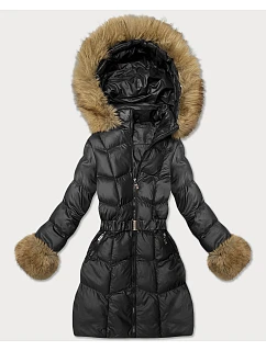 Pikowana kurtka zimowa z paskiem czarna model 22548626 - J.STYLE