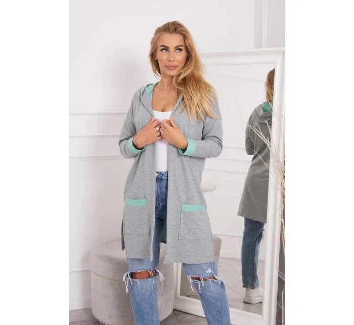 Dvojfarebná pláštenka s kapucňou mätová+sivá