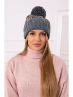 Dámska čiapka Ellen s brmbolcom K325 tmavo šedá + žltá