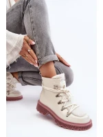 Lakierowane Skórzane Botki Trapery Damskie GOE MM2N4083 Białe