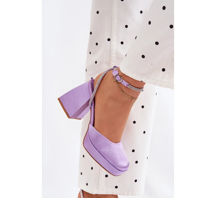 Dámské sandály s masivním podpatkem typu sloupek s páskem a kamínky Fialové Seraphina