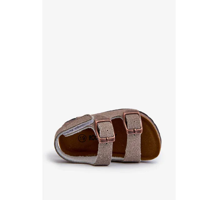 Detské sandále na korkovej platforme, zapínanie na suchý zips, sivé Rorria