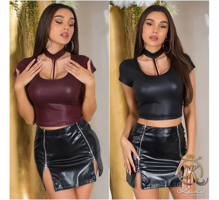 Sexi tričko Wet look 94901 fialové - KouCla