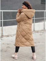 Dámsky dlhý prešívaný kabát FEMACOAT s kapucňou, béžový, FashionStreet TY4592