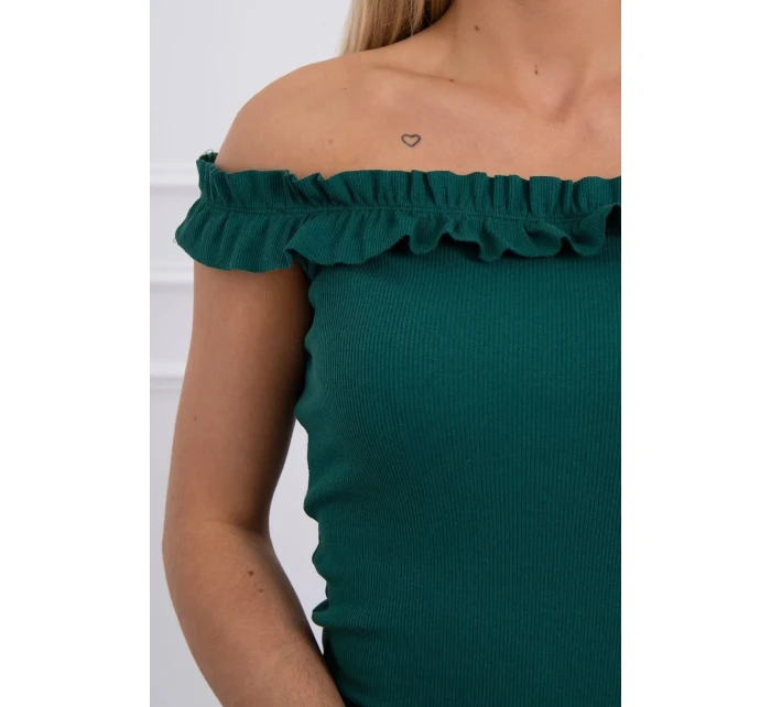 Španielska blúzka s volánikmi zelená