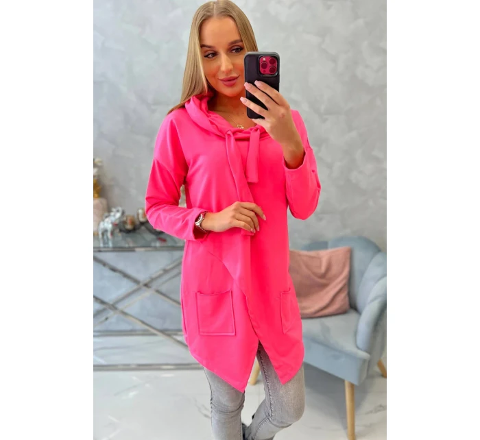 Oversize tunika s obálkou vpredu ružová neónová