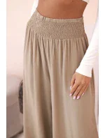 Dámske viskózové nohavice s elastickým pásom camel