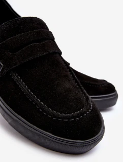 Zamszowe Męskie Półbuty Loafersy Zazoo 1574 Czarne